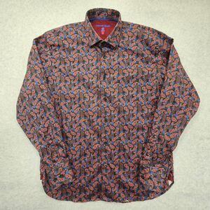 Visconti Black Men's Dress Shirt Large Cotton Spandex Paisley Print